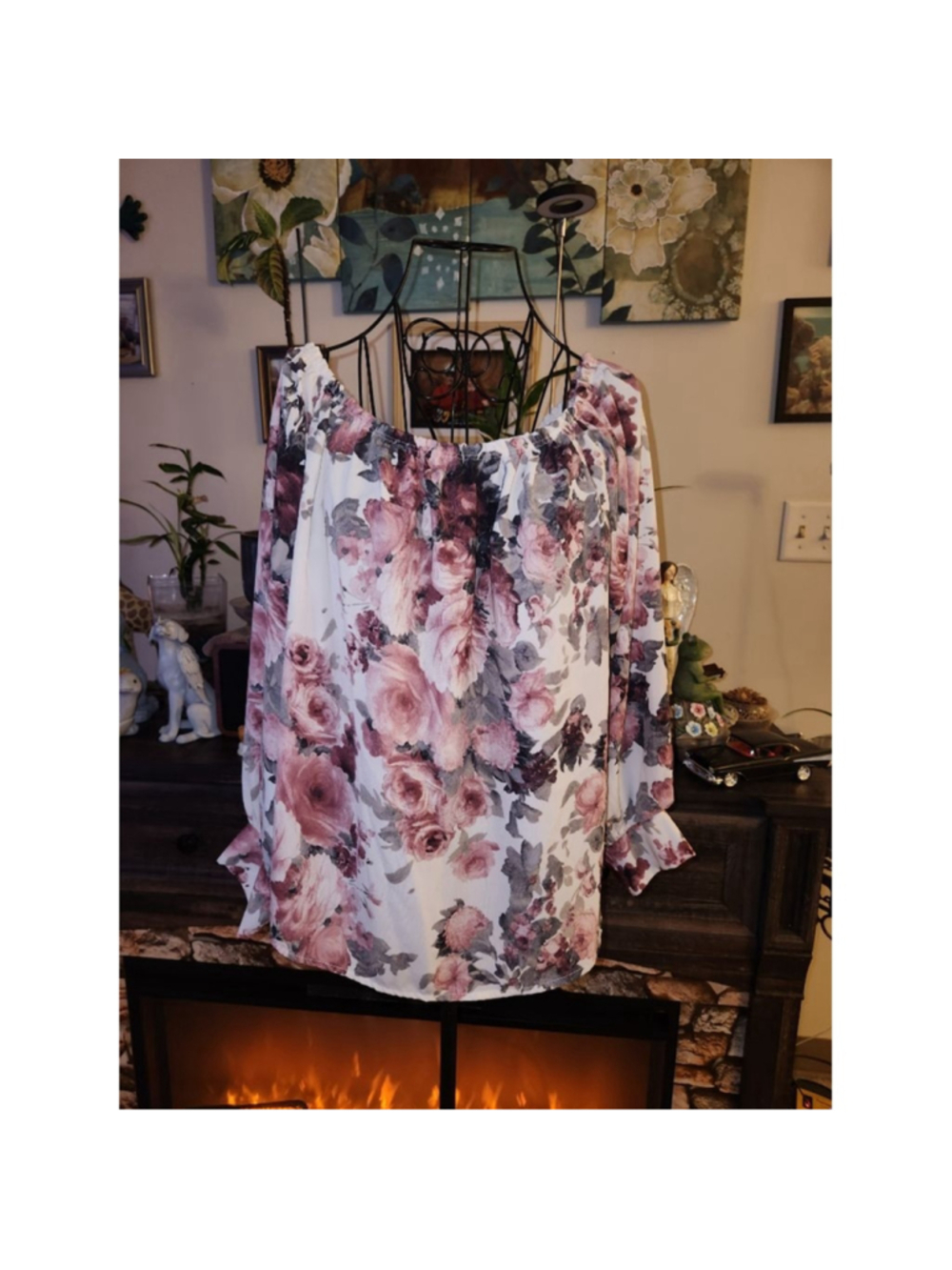 Windsor White Pink Floral Off-Shoulder Blouse L